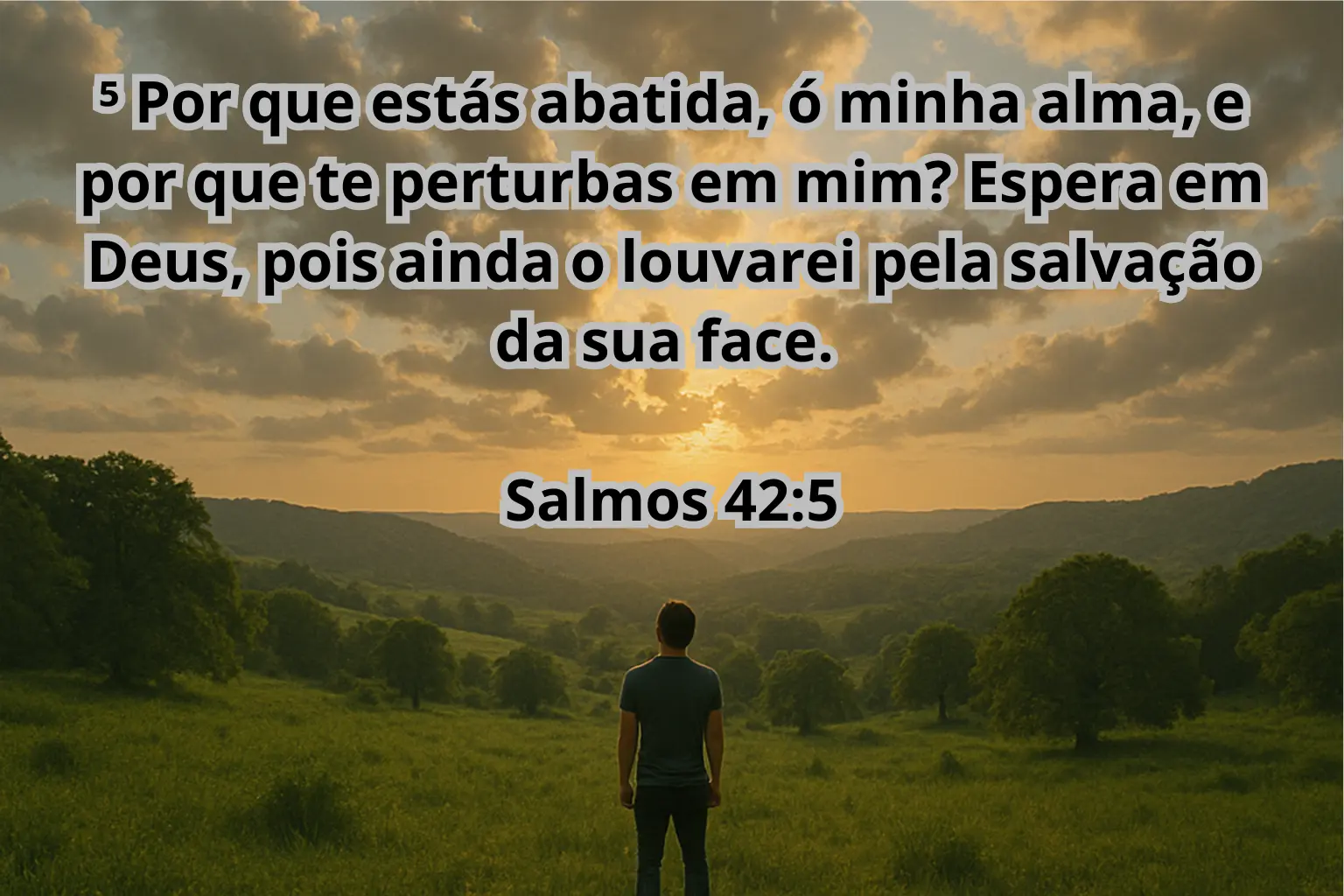 Homem refletindo ao entardecer, olhando para o céu, simbolizando esperança em Deus.